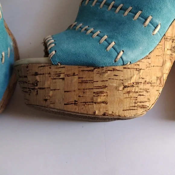 Kelsi Dagger turquoise suede platform high heels sandals 7.5 - Picture 9 of 15